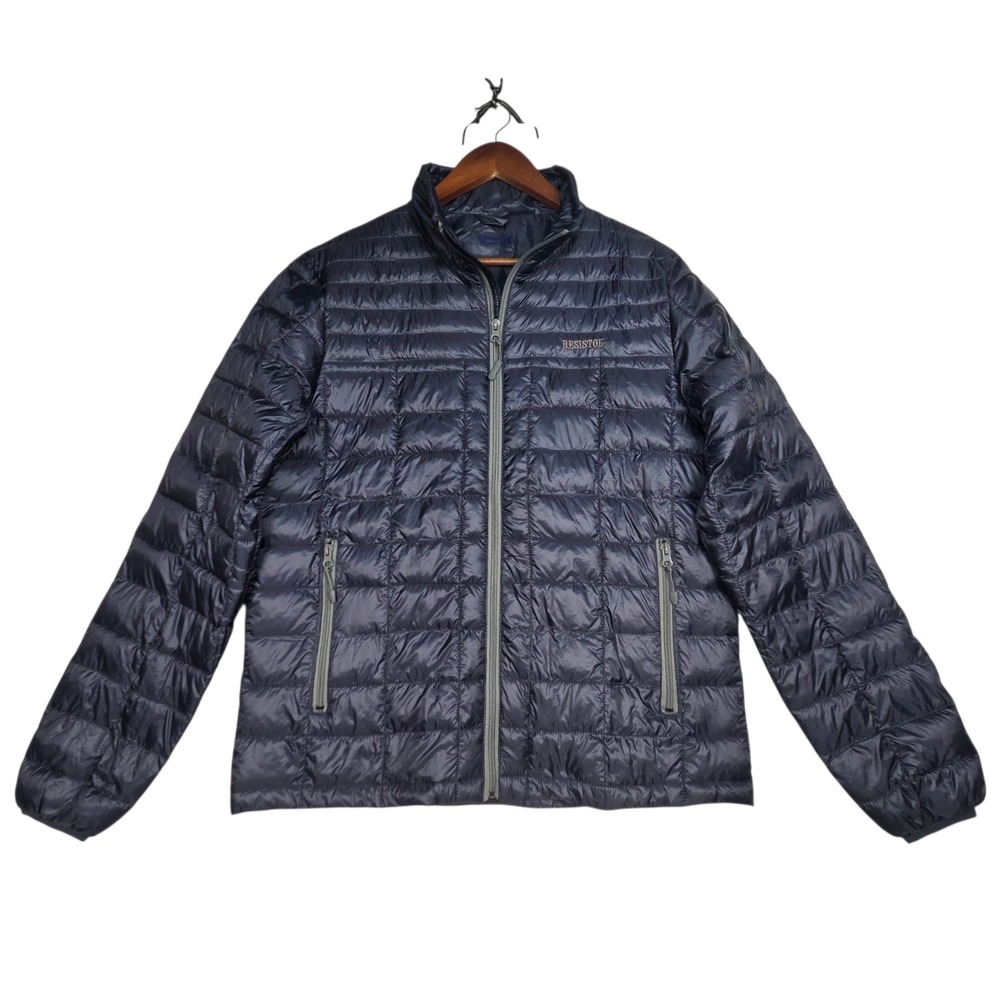 Resistol Puffer Jacket Mens M Blue Quilted Full Zip Lightweight Western Coat